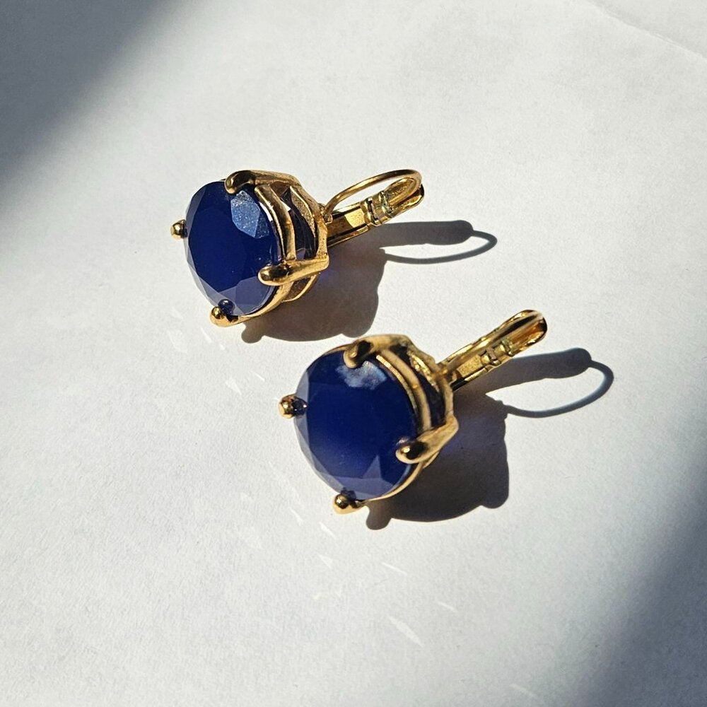 Kate Spade Cushion Round Square Lever Back Earrings Navy Blue